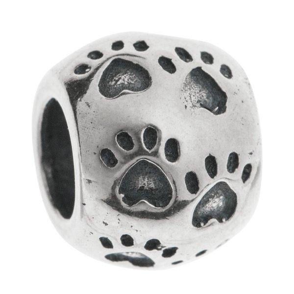 Sterling Silver Dog Puppy Footprint Paw on Round Bead for European Charm Bracelets