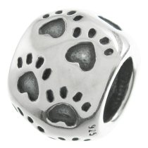Sterling Silver Dog Puppy Footprint Paw on Round Bead for European Charm Bracelets