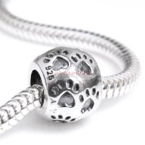 Sterling Silver Dog Puppy Footprint Paw on Round Bead for European Charm Bracelets