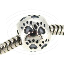 Sterling Silver Dog Puppy Footprint Paw on Round Bead for European Charm Bracelets
