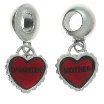 Sterling Silver Mother and Daughter Love Heart Pendant Dangle Family Bead for European Charm Bracelets