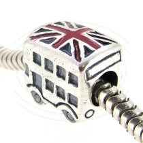 Sterling Silver London Bus Uk Britain Flag Enamel Bead for European Charm Bracelets