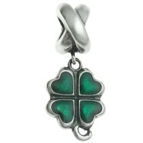 Sterling Silver Four Leaf Clover Heart Enamel Lucky Bead for European Charm Bracelets