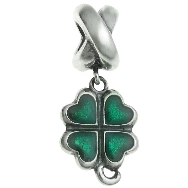 Sterling Silver Four Leaf Clover Heart Enamel Lucky Bead for European Charm Bracelets