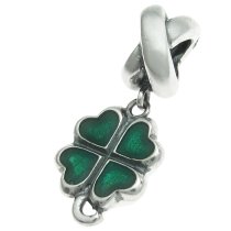 Sterling Silver Four Leaf Clover Heart Enamel Lucky Bead for European Charm Bracelets