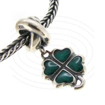 Sterling Silver Four Leaf Clover Heart Enamel Lucky Bead for European Charm Bracelets