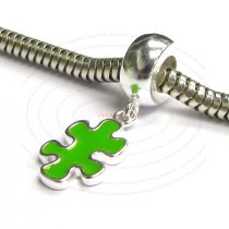 Sterling Silver Autism Awareness Green Puzzle Enamel Dangle Bead for European Charm Bracelets