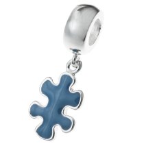 Sterling Silver Autism Awareness Blue Puzzle Enamel Dangle Bead for European Charm Bracelets