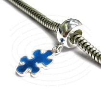 Sterling Silver Autism Awareness Blue Puzzle Enamel Dangle Bead for European Charm Bracelets