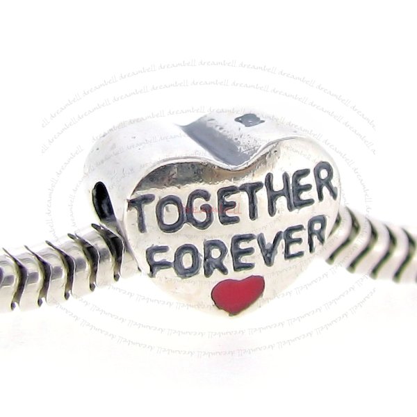 925 Sterling Silver Love Togther Forever Heart Enamel European Bead Charm