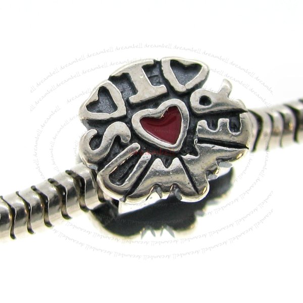 925 Sterling Silver I Love Summer Heart Enamel European Bead Charm