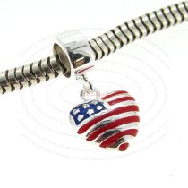 Sterling Silver Love USA Flag Enamel Heart Dangle Bead for European Charm Bracelets