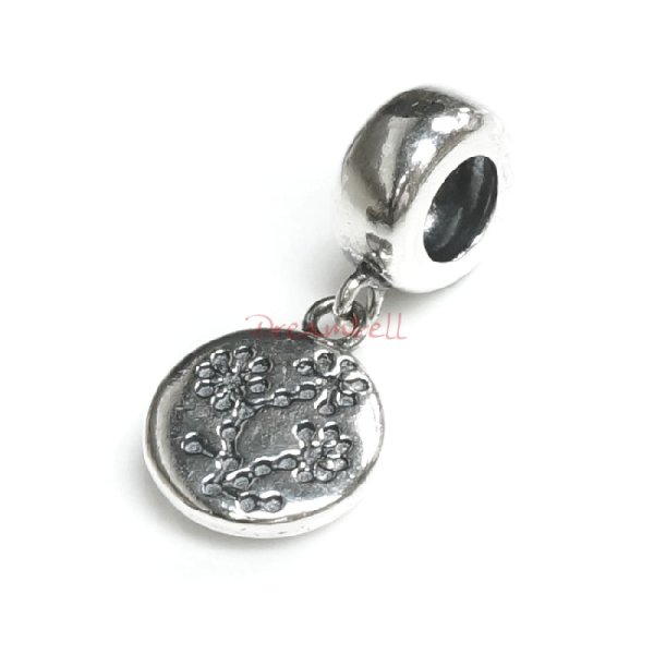 Sterling Silver Plum Daisy Flower Blossom Dangle Bead for European Charm Bracelets