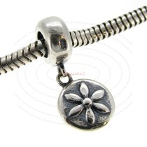 Sterling Silver Plum Daisy Flower Blossom Dangle Bead for European Charm Bracelets