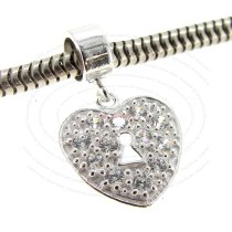 Sterling Silver CZ Crystal Heart Love Lock Dangle Bead for European Charm Bracelets