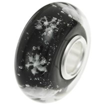 Sterling Silver Snowflake Let It Snow Black Glass Bead for European Charm Bracelets