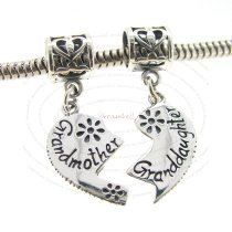 Sterling Silver Granddaughter Grandmother Love Heart Dangle Pendant Bead for European Charm Bracelets
