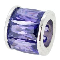 Sterling Silver Round Tanzanite Dark Purple CZ Round Tube Bead for European Charm Bracelets