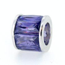 Sterling Silver Round Tanzanite Dark Purple CZ Round Tube Bead for European Charm Bracelets