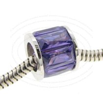 Sterling Silver Round Tanzanite Dark Purple CZ Round Tube Bead for European Charm Bracelets