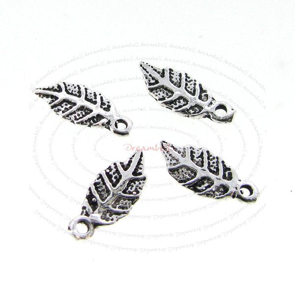 6x Antique Sterling Silver Leaf Dangle Charm 11mm