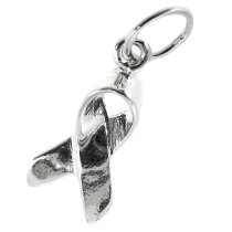 1x Bright Sterling Silver Ribbon Breast Cancer Dangle Charm 17mm
