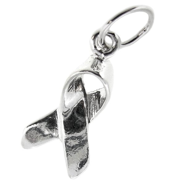 1x Bright Sterling Silver Ribbon Breast Cancer Dangle Charm 17mm
