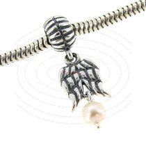Sterling Silver Guardian Angel Wings / White Pearl w/ Feather Dangle Bead for European Charm Bracelets