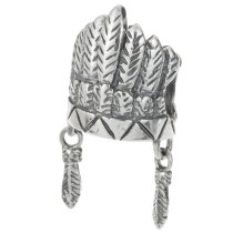 Sterling Silver American Indian Feather Headdress Hat Dangle Bead for European Charm Bracelets