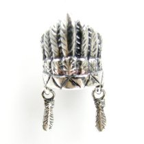 Sterling Silver American Indian Feather Headdress Hat Dangle Bead for European Charm Bracelets