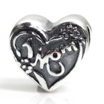 Antique 925 Sterling Silver Love #1 MOM Heart European Bead Charm
