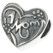 Antique 925 Sterling Silver Love #1 MOM Heart European Bead Charm