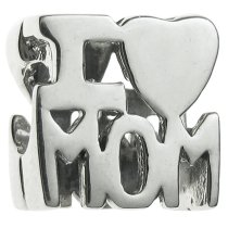 Antique .925 Sterling Silver I Love MOM Heart European Bead Charm
