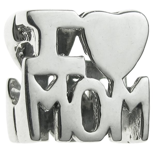 Antique .925 Sterling Silver I Love MOM Heart European Bead Charm
