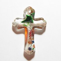 1x Encased Dichroic Lampwork Glass Cross Pendant Bead 50mm