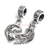 Sterling Silver Daughter Mother Love Heart Flower Dangle Pendant Charm Bead for European Charm Bracelets
