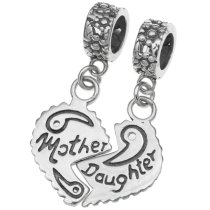 Sterling Silver Daughter Mother Love Heart Flower Dangle Pendant Charm Bead for European Charm Bracelets