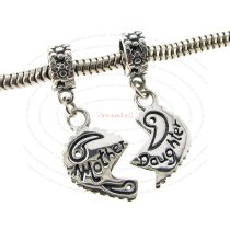 Sterling Silver Daughter Mother Love Heart Flower Dangle Pendant Charm Bead for European Charm Bracelets