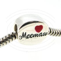 Sterling Silver Love Meemaw Grandmother Nana Red Heart Enamel Bead for European Charm Bracelets