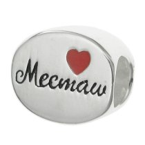 Sterling Silver Love Meemaw Grandmother Nana Red Heart Enamel Bead for European Charm Bracelets