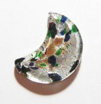 1x Encased Dichroic Lampwork Glass Moon Pendant Bead 35mm