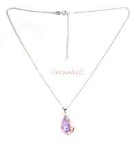 Baroque Pink Rose AB Pendant w/ Rhodium on Sterling Silver Adjustable Chain Necklace 16" with 2" Extender 18" Using Swarovski Elements Crystal