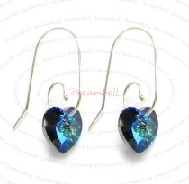 2x Sterling Silver Bermuda Blue Heart of Ocean Crystal Earring w/ Swirl Earwire Ear Wire Using Swarovski Elements Crystal