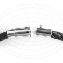 Stainless Steel Flower Charm Pendant 5mm Black Braided Bolo Leather Cord Magnetic Cuff Wristband Bracelet 8.0"
