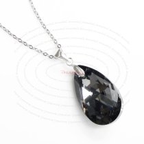 Teardrop Silver Night Pendant w/ Rhodium on Sterling Silver Adjustable Chain Necklace 16″ with 2″ Extender 18″ Using Swarovski Elements Crystal