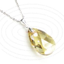 Teardrop Golden Shadow Pendant w/ Rhodium on Sterling Silver Adjustable Chain Necklace 16″ with 2″ Extender 18″ Using Swarovski Elements Crystal