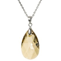 Teardrop Golden Shadow Pendant w/ Rhodium on Sterling Silver Adjustable Chain Necklace 16" with 2" Extender 18" Using Swarovski Elements Crystal