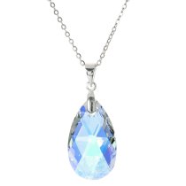 Teardrop Clear AB Pendant w/ Rhodium on Sterling Silver Adjustable Chain Necklace 16" with 2" Extender 18" Using Swarovski Elements Crystal