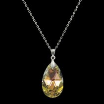 Teardrop Clear AB Pendant w/ Rhodium on Sterling Silver Adjustable Chain Necklace 16" with 2" Extender 18" Using Swarovski Elements Crystal