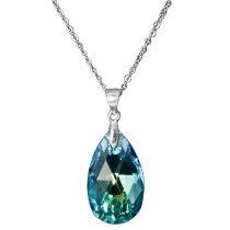 Teardrop Aquamarine Blue AB Pendant w/ Rhodium on Sterling Silver Adjustable Chain Necklace 16″ with 2″ Extender 18″ Using Swarovski Elements Crystal